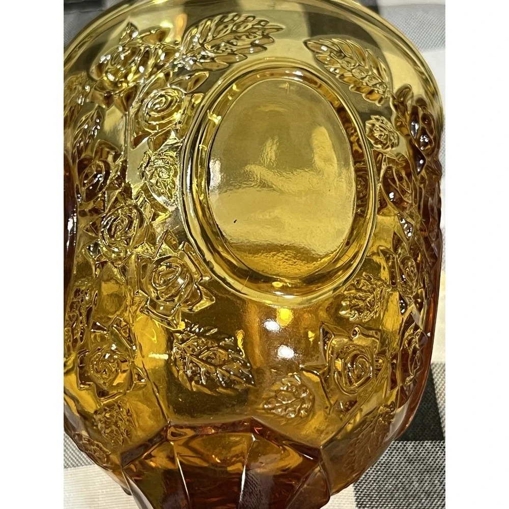 GORGEOUS VTG ROSE OVAL AMBER DEPRESSION GLASS GOBLET‎  6.5